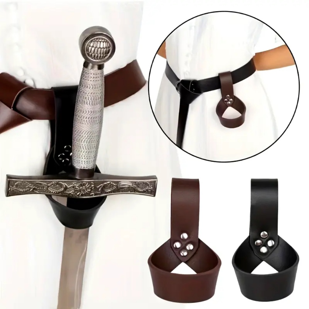 Cosplay Prop Dagger - ปลอกดาบหนัง PU สไตล์อัศวินยุคกลาง ไวกิ้ง พร้อมห่วงดาบ ที่ใส่ดาบ
